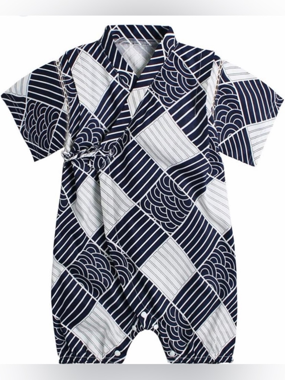 Pauboli Japanese Baby Kimono Romper black and white 100% Cotton, Size 12-24 mo